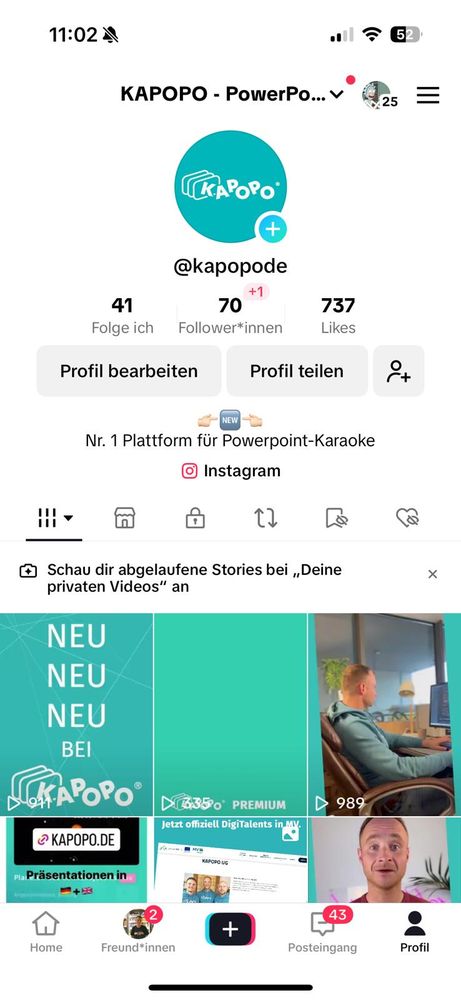 Kapopo TikTok Startprofil &ndash; 70 Follower